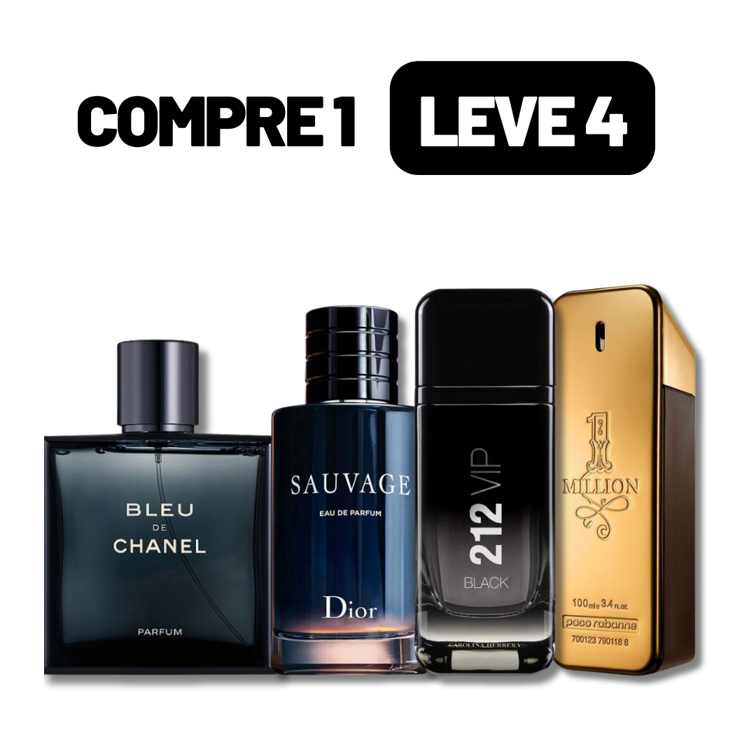 Combo 4 Perfumes Masculinos Importados (100ml) - 1 million, 212 vip, sauvage, bleu